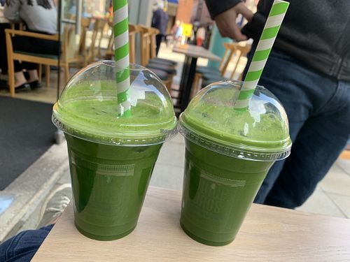 Dark green juices   at Juice Bros in Bury St Edmunds