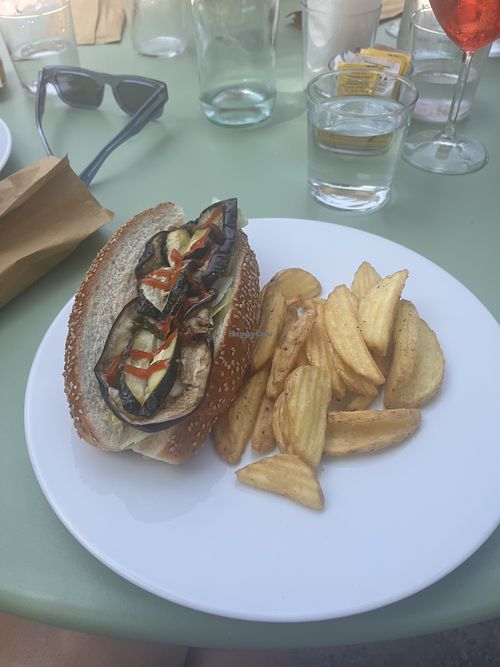 roasted aubergine panini burger with chips  at Talea - Orto Botanico in Palermo