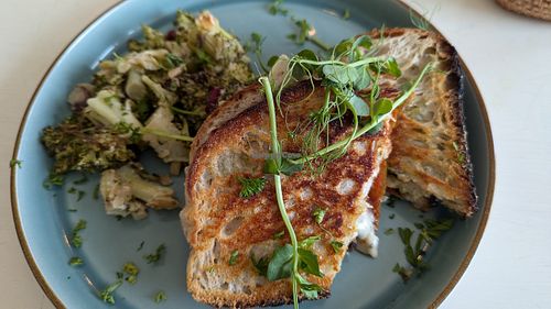 Toastie with broccoli salad at Culture - Cafe & Deli in Inverness