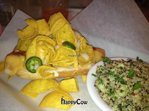 Frito pie chili Dog with quinoa tabbouleh at Mint Tulip Vegan Cafe in Albuquerque