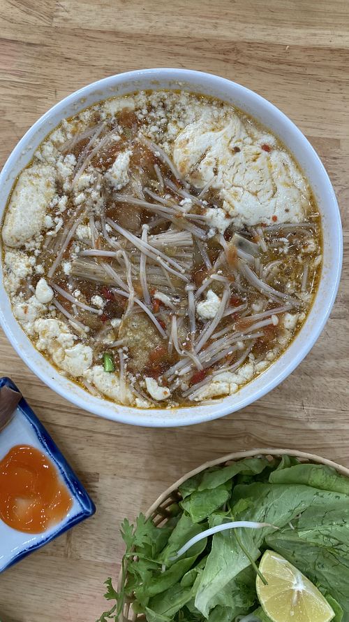 Crab noodle soup with soft tofu  at Nhà Hàng Chay Hoa Lư - Loving Hut in Ninh Binh
