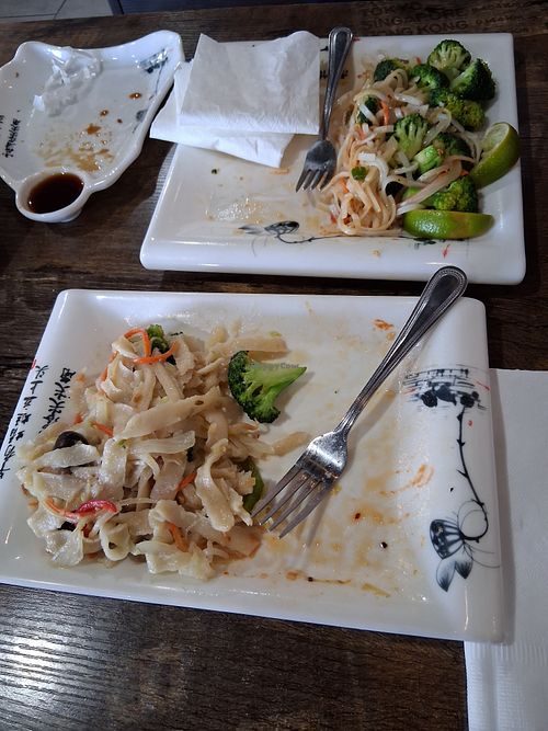 We added chili oil, Shiracha, and soy sauce from the table. And still the noodle dishes lacked flavor.  at Fun Noodle Bar in Santa Fe