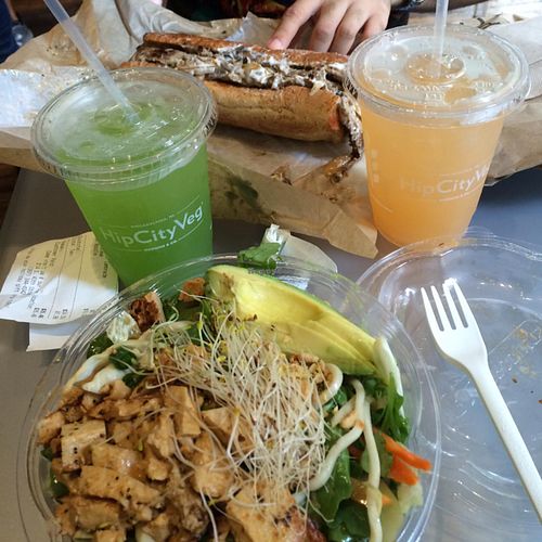 udon noodle salad and philly steak at HipCityVeg - Rittenhouse in Philadelphia