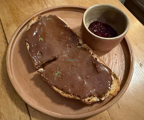 Chocolate toast at Real Vegetal in Medellin