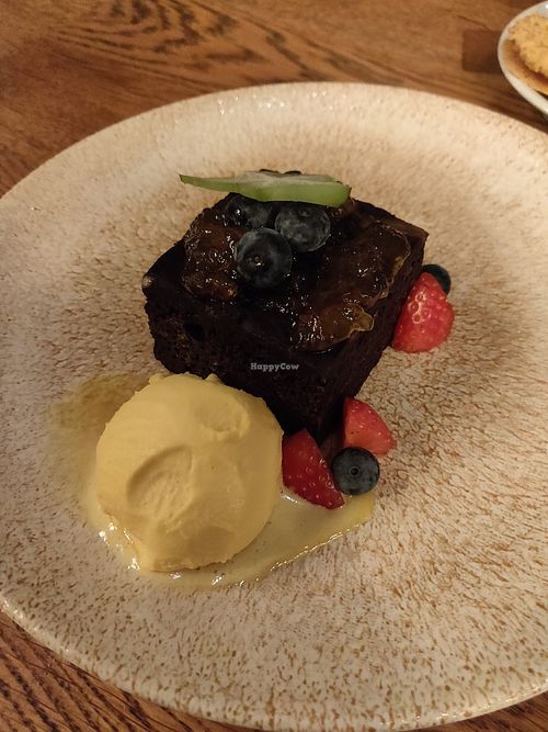 Brownie with orange marmelade & licor 43 ice cream at Pakhuis Leiden in Leiden