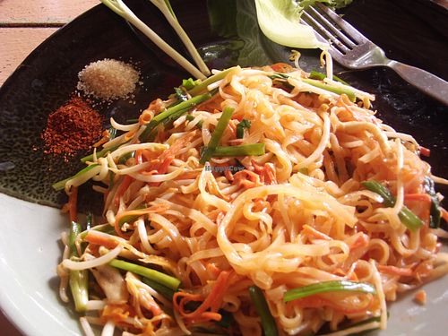 the 'insanely good' vegan pad thai! at Imm Aim Vegetarian and Bike Cafe in Chiang Mai