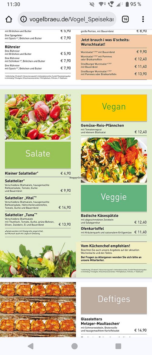 Speisekarte  at Vogel Hausbräu in Ettlingen