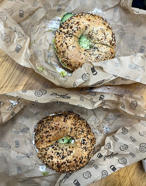 vegan stack on everything bagel, 10/10  at Bagel Factory in Manchester