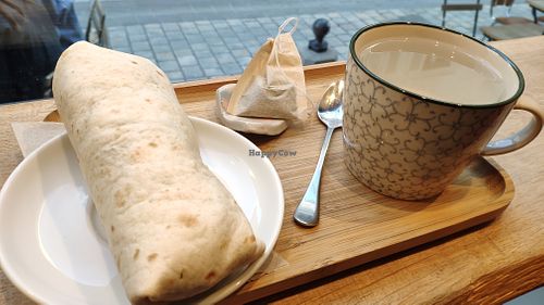 Wrap with nut-based rillette and veggies, plus green tea at Chez Albert in La Rochelle