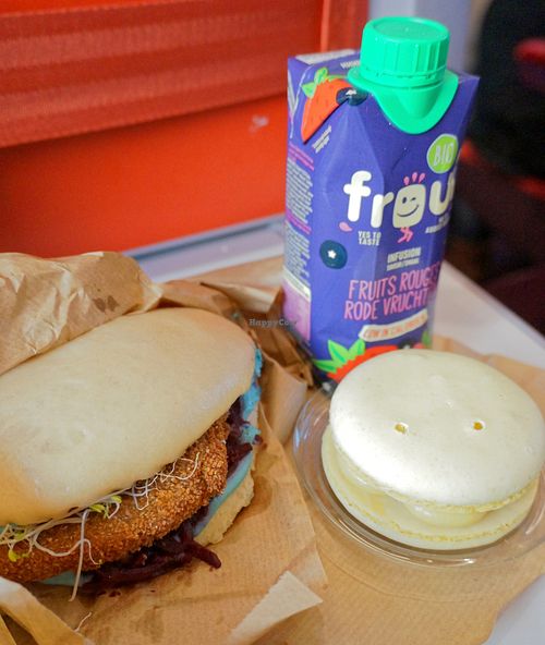 Blue Seitan Bao + Lemon macaron at GORYA in Brussels