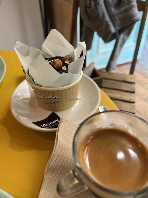 Espresso and Vegan Chocolate Muffin  at Pan de Limón in Cadiz