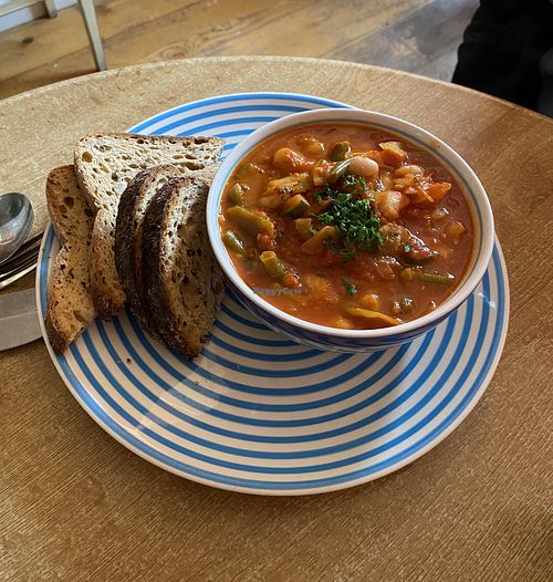 Chunky vegetable soup with GF bread 🧡  at Toucan Cafe in Minehead