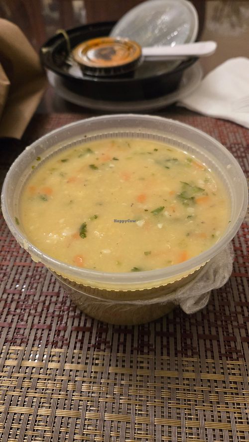 Lentil soup with overpowering garlic taste at Mount Everest Restaurant in Nottingham