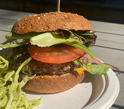 Vegan burger with cole slaw at Green Bliss - the Cafe in Fullerton