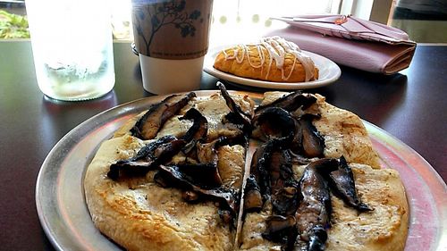 Mushroom flatbread with subbed cashew cheese and pumpkin scone at Green Bliss - the Cafe in Fullerton