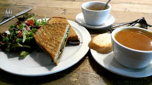 Avo campania with affogato and tomato basil soup  at Green Bliss - the Cafe in Fullerton