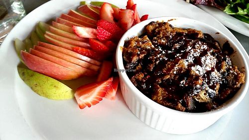 Pumpkin bread pudding and fresh fruit at Green Bliss - the Cafe in Fullerton