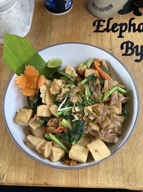 Fried noodles with tofu  at Elephant Cafe' by Tan in Phuket