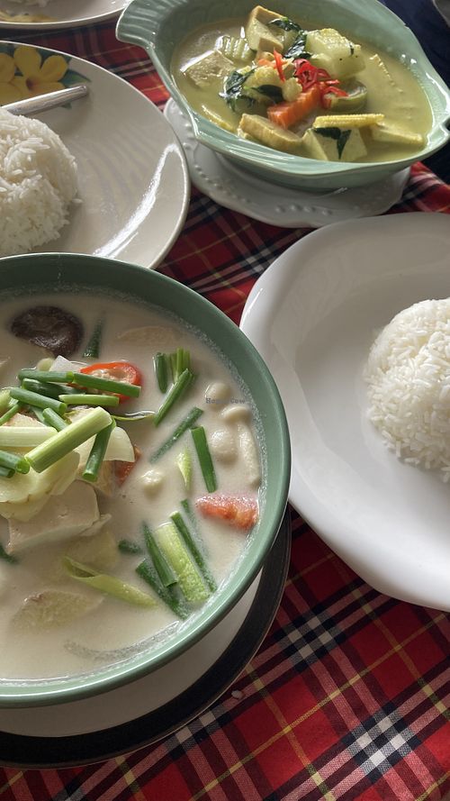 Coconut soup and green curry!  at First Restaurant  in Krabi