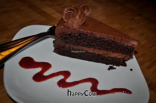 Theros Olive Oil Vegan Chocolate Cake at French Broad Chocolate Lounge in Asheville