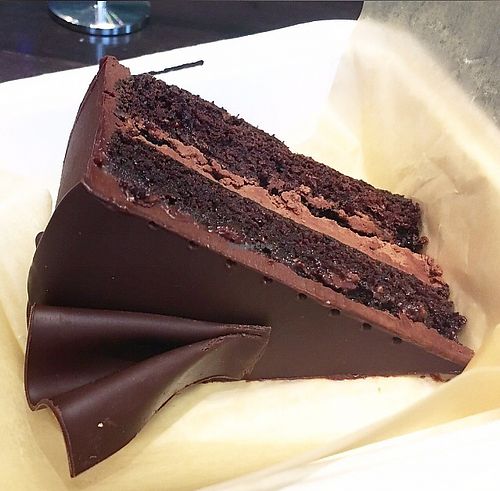 Vegan olive oil chocolate cake  at French Broad Chocolate Lounge in Asheville