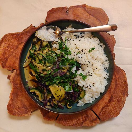 A simple courgette stew with rice at Wildflower Canteen in Leiden