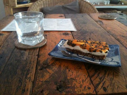 The delicious passion fruit raw vegan cheesecake at Artillery Arts Cafe in Phnom Penh