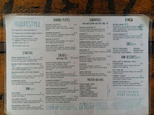 menu at Artillery Arts Cafe in Phnom Penh