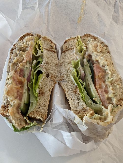 Chickpea smash sandwich at Ben & Esther's Vegan Jewish Deli in Seattle