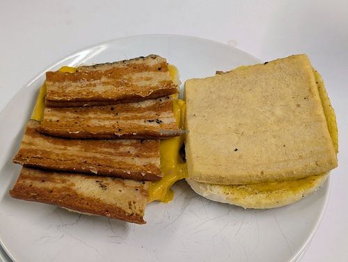 Inside the vegan breakfast sammie at Fulcrum Coffee in Seattle