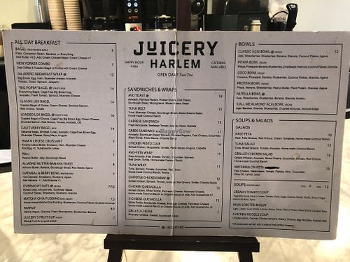 Menu  at Juicery Harlem in New York City