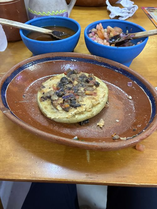 Un gordito con frijoles y papas   at Gorditas Doña Lola in San Pedro Tlaquepaque