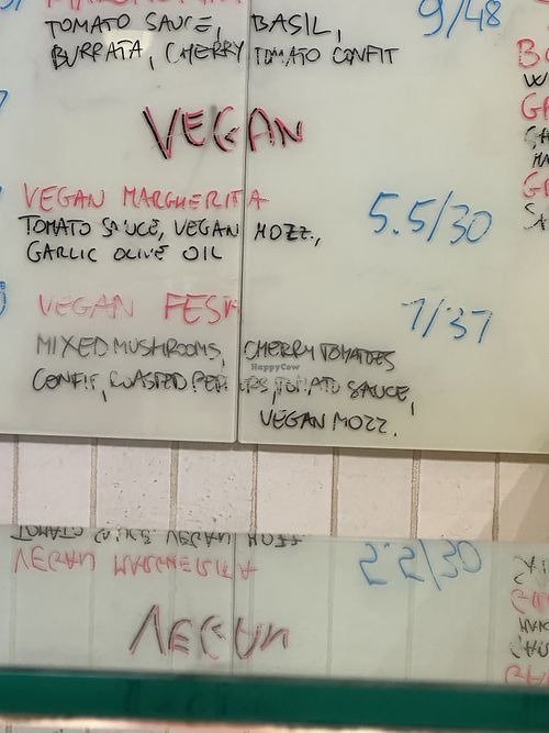 Menu with vegan options  at Unregular Pizza in New York City