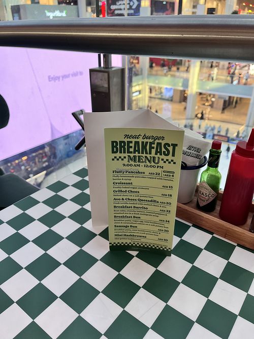Breakfast menu   at Neat Burger - Dubai Mall in Dubai