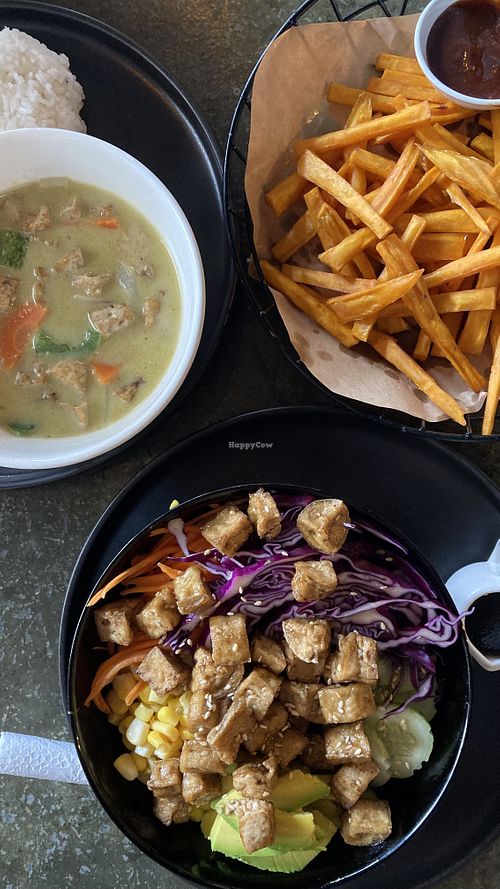 Buddha bowl, green curry and sweet potato fries!  at The Big Easy Phnom Penh in Phnom Penh