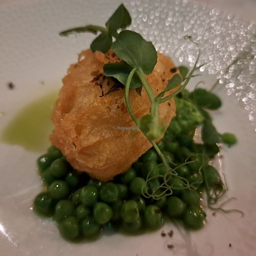 CAULIFLOWER BEIGNET

Dill Emulsion / Spring Pea Pesto / Pea Ketchup at Six by Nico in Glasgow