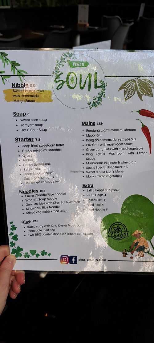 Menu at Soul Vegan in Edinburgh