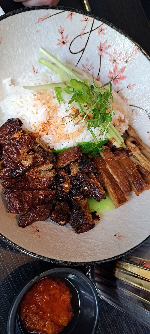 Bbq combination rice with char sui and seitan at Soul Vegan in Edinburgh