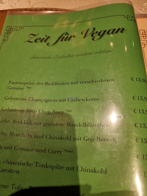 Vegane Karte at China Restaurant Panda in Linden