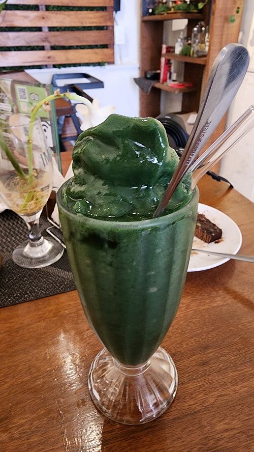 spirulina frappe with lots honey and a little stevia. so good. at WOW Healthy Food Coffee in Sucre