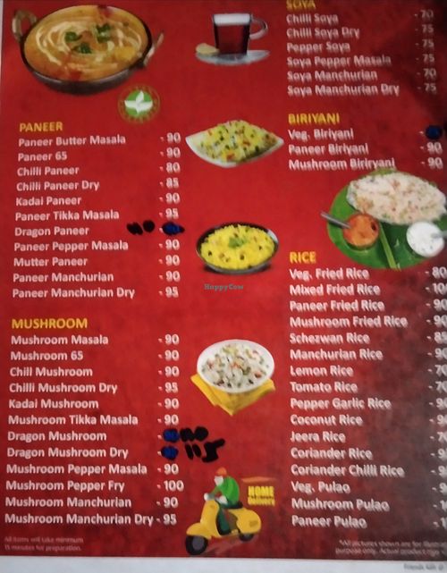 Menu at Kailasam in Kodungallur