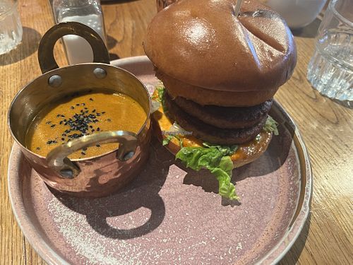 Balti burger (from summer 22 menu)  at Oscars in Cowbridge