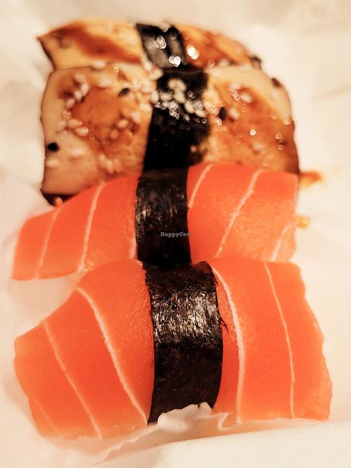 Salmon nigiri at Sushi Vegan in Santa Monica
