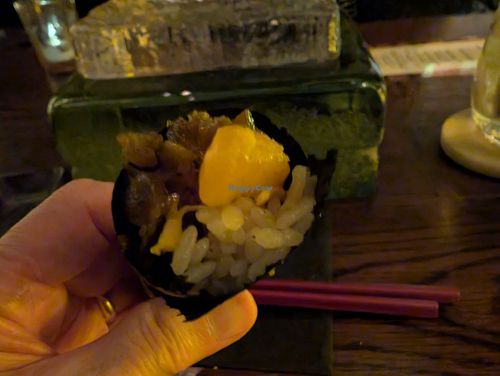 13 - Mongolian Beet - 
Mongolian Beet, Almond Thai Basil Slaw, Charred Satsuma Mandarin,Sesame Seed, Scallions, Red Thai  at Omakaseed in New York City