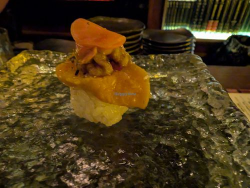 10 - Butternut Squash Katsu - 
Panko Breaded Butternut Squash, Sesame Seed, Pickled Radish, Candied Walnuts, Chives, Curry Aioli
 at Omakaseed in New York City