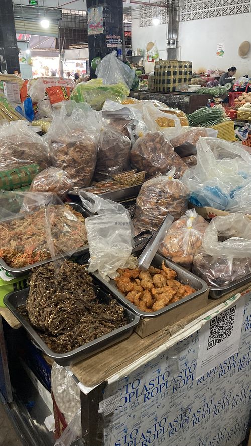 Bags filled with mock meats, all vegan!  at Mock Meat Stall in Da Lat