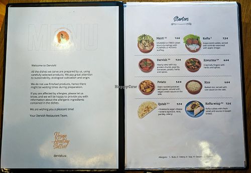 Menu page at Dervish at Dervish in Berlin