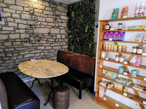 Sofa seat and selling corner at Veggie's Corner in Besancon