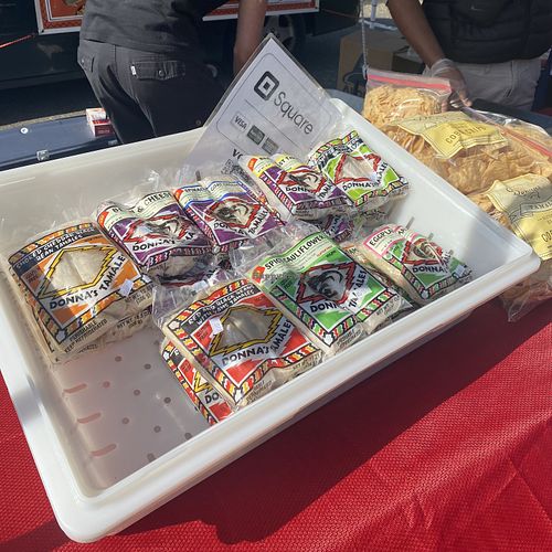 Vegan Tamales in the Foreground (Bottom Row)   at Downtown Farmers' Market in San Leandro