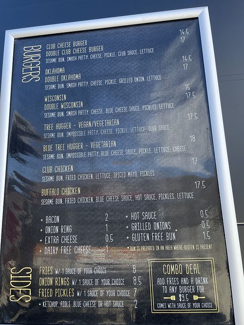 Menu options  at Burger Club in Wanaka